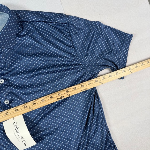 Collars & Co Mens Dress Collar Polo Shirt Navy Blue Geometric Print Size XL NWT - Picture 6 of 8